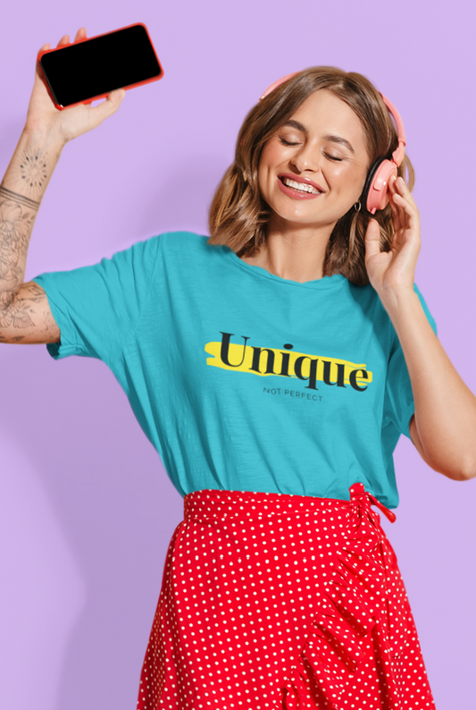 "Unique.  Not Perfect" - Unisex t-shirt (Aqua)