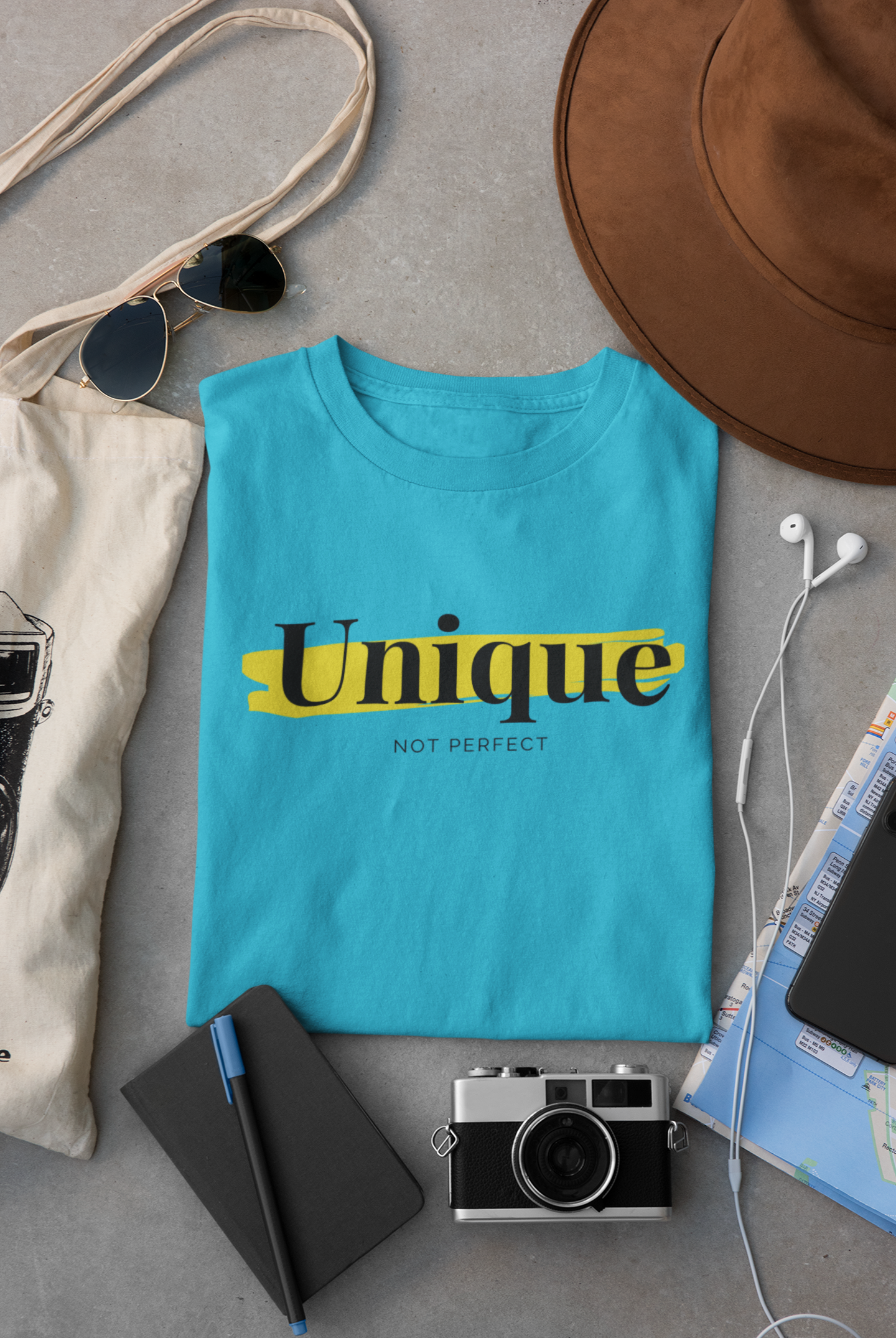 "Unique.  Not Perfect" - Unisex t-shirt (Aqua)